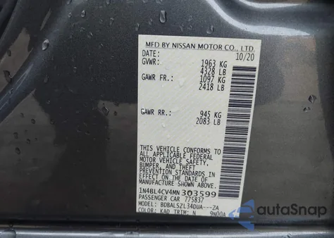 2021 Nissan Altima Sr Fwd z USA, uszkodzony, nr VIN 1N4BL4CV4MN303599